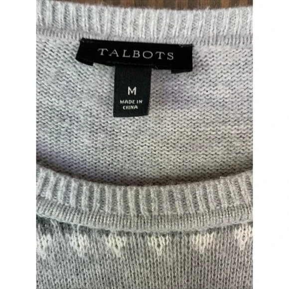 Talbots Gray Ruffle Sweater Womens M Fair Isle Winter Lambswool Wool Blend - Picture 4 of 8